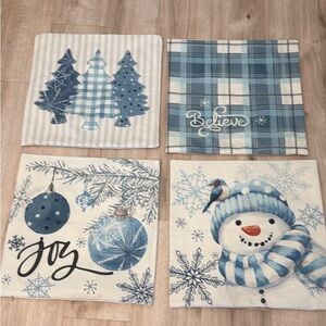Festive Blue Holiday Cushion Covers